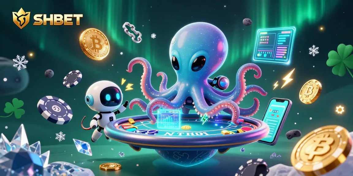 Engage in thrilling gameplay at SHBET with vibrant alien characters operating a poker table.