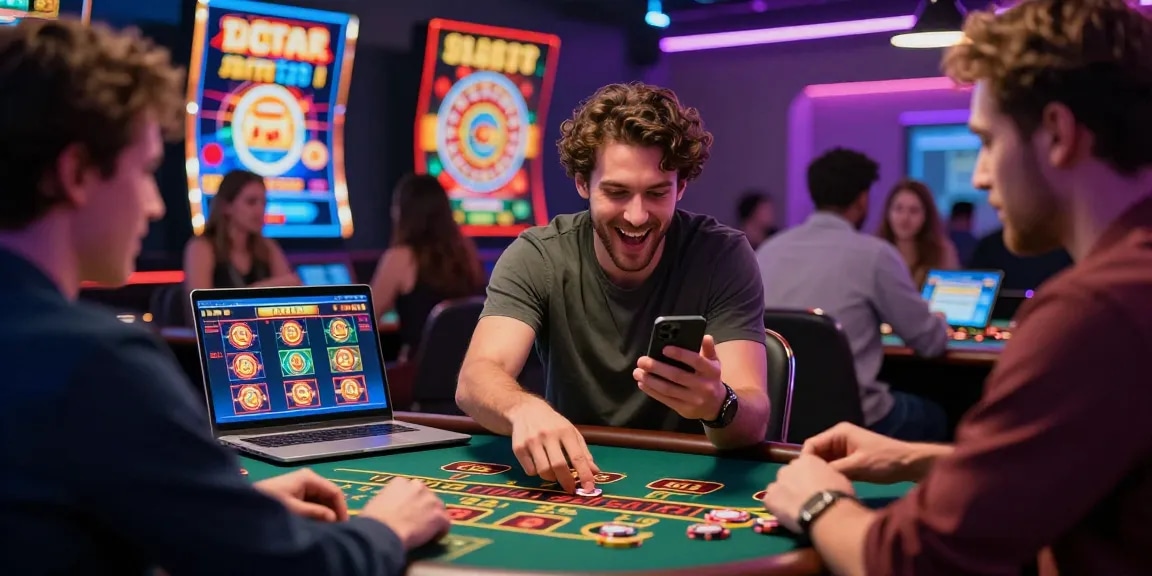 Engaged players enjoying the excitement of credit card casinos in a lively online gaming atmosphere.