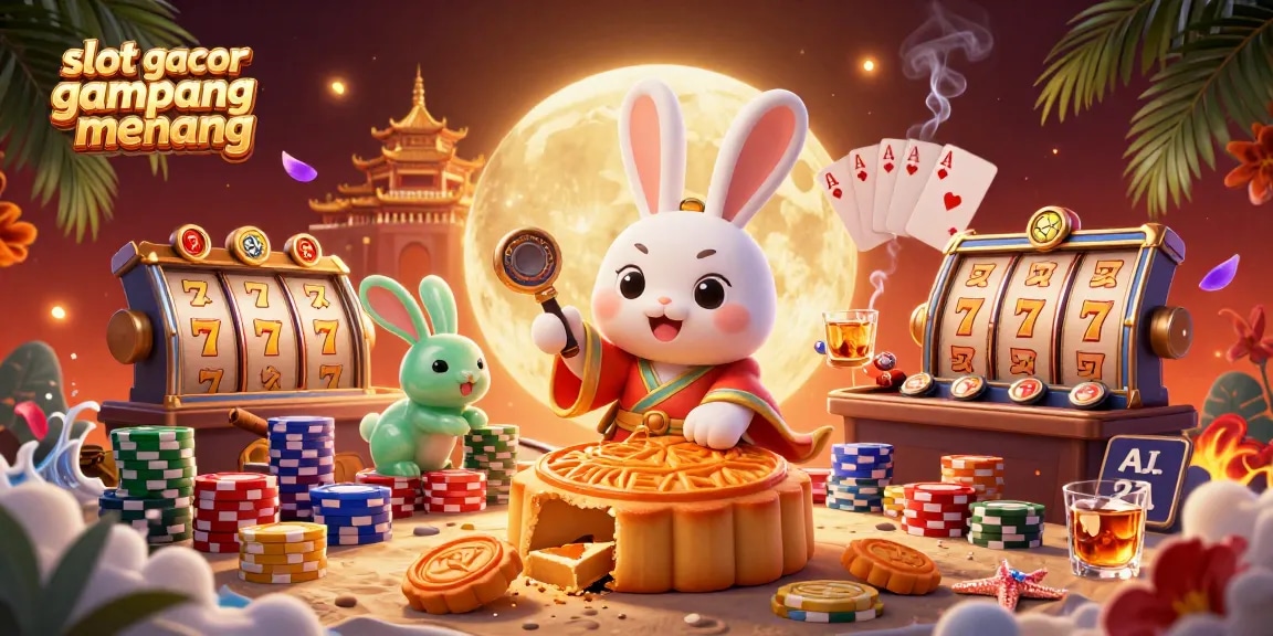 Play captivating slot gacor gampang menang with energetic rabbits and poker chips in a cosmic scene.