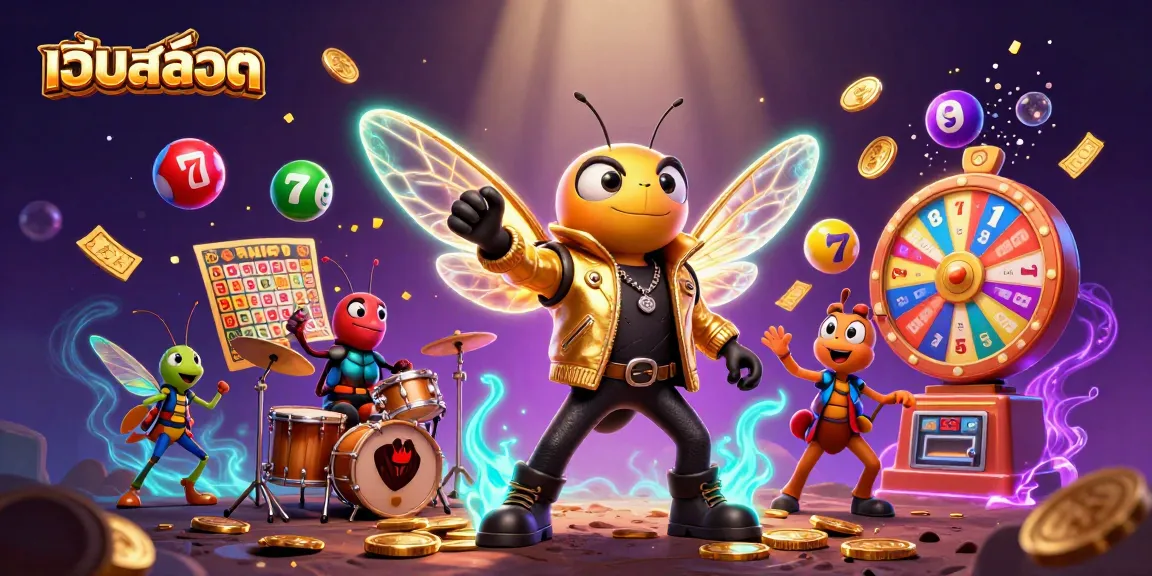 Engage in เว็บสล็อต excitement with vibrant 3D characters, slot reels, and dynamic casino elements.
