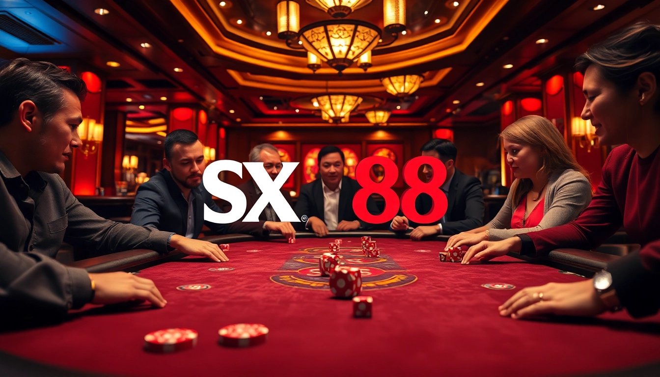 Experience high-stakes gaming at SX 88 with vibrant poker tables and enthusiastic players.