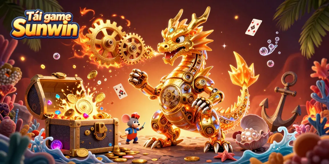 Tải game Sunwin to explore a vibrant 3D illustrated scene with animated gaming elements.