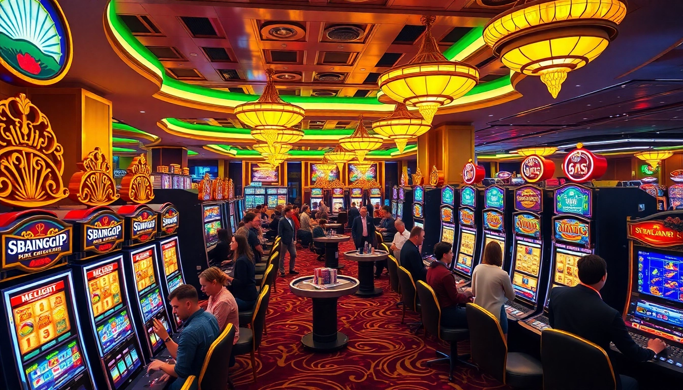 Players hitting big wins on slot gacor machines in an upscale casino setting