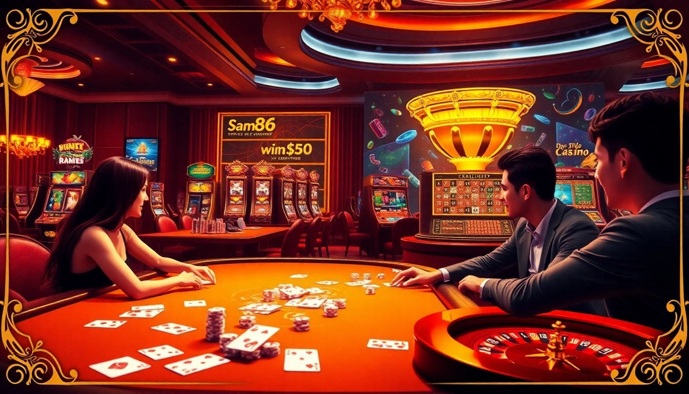 Gamblers enjoying their online experience at Sam86 with luxury casino elements.