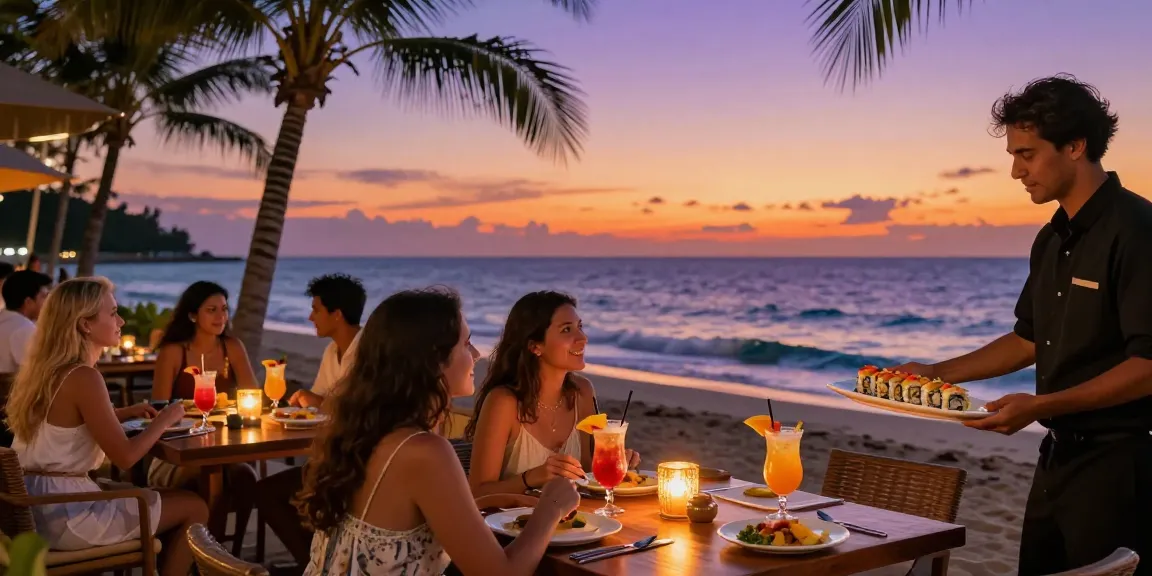 Experience the cocomaya list at a vibrant beachside restaurant with stunning sunset views.