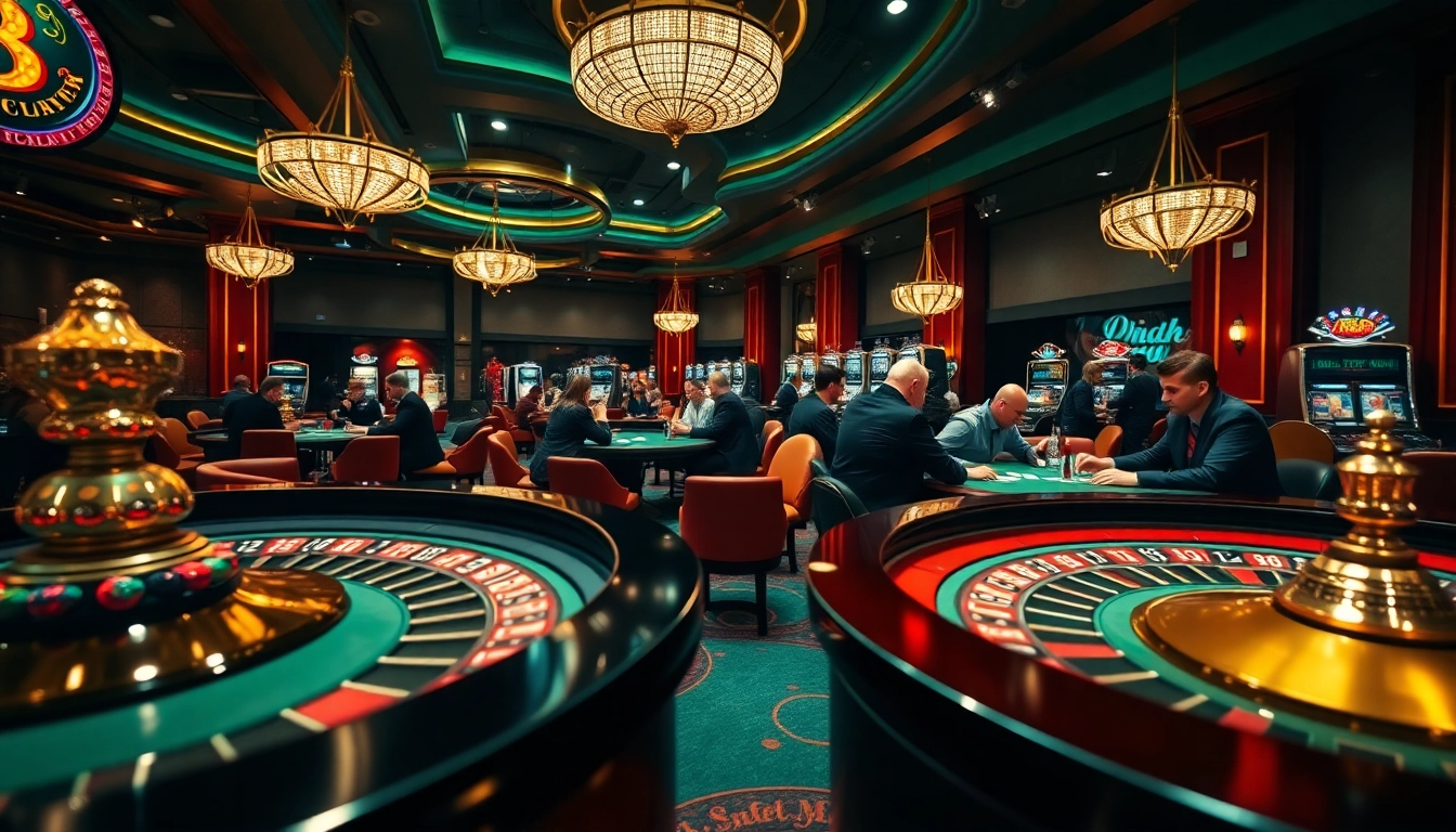 SODO casino scene featuring luxury poker tables and vibrant slot machines, creating an exhilarating atmosphere.