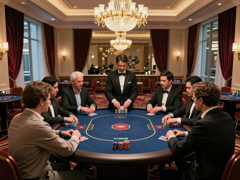 Engaged players enjoying high-stakes poker in a luxurious setting showcasing HM88 gambling strategies.