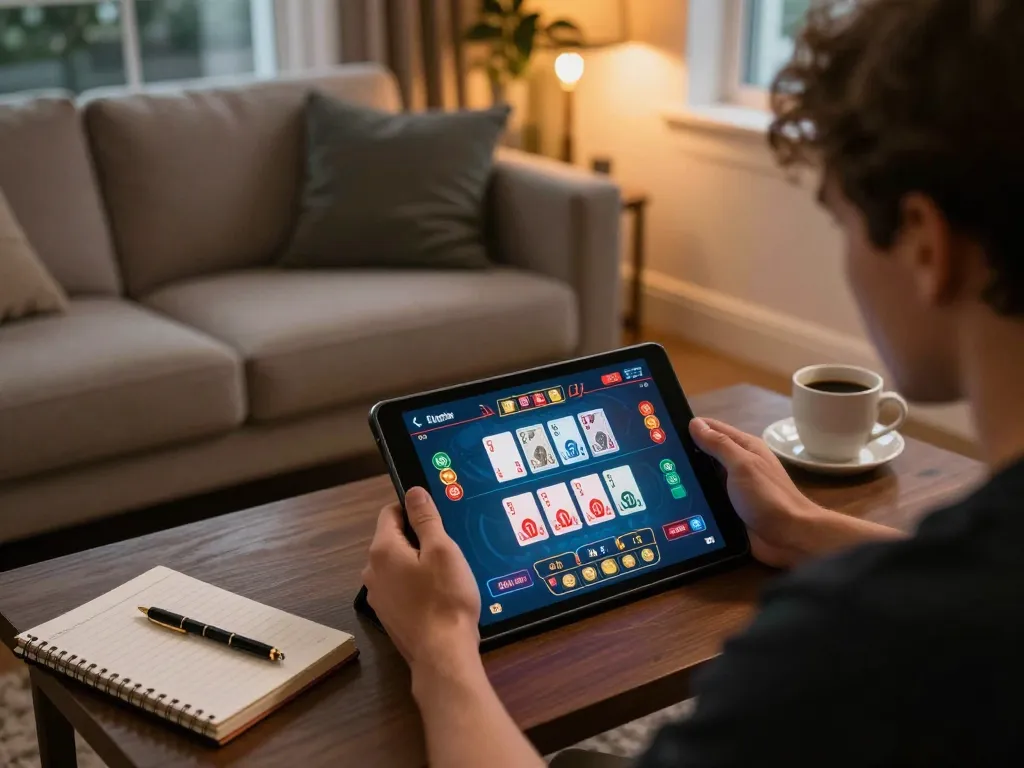 Engaged player enjoying a live dealer game on bl555 platform from a cozy home setup.