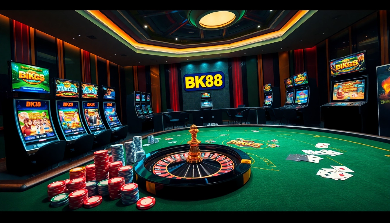 Engage with BK8 Thailand's thrilling casino atmosphere featuring dynamic tables, vibrant games, and exciting roulette.