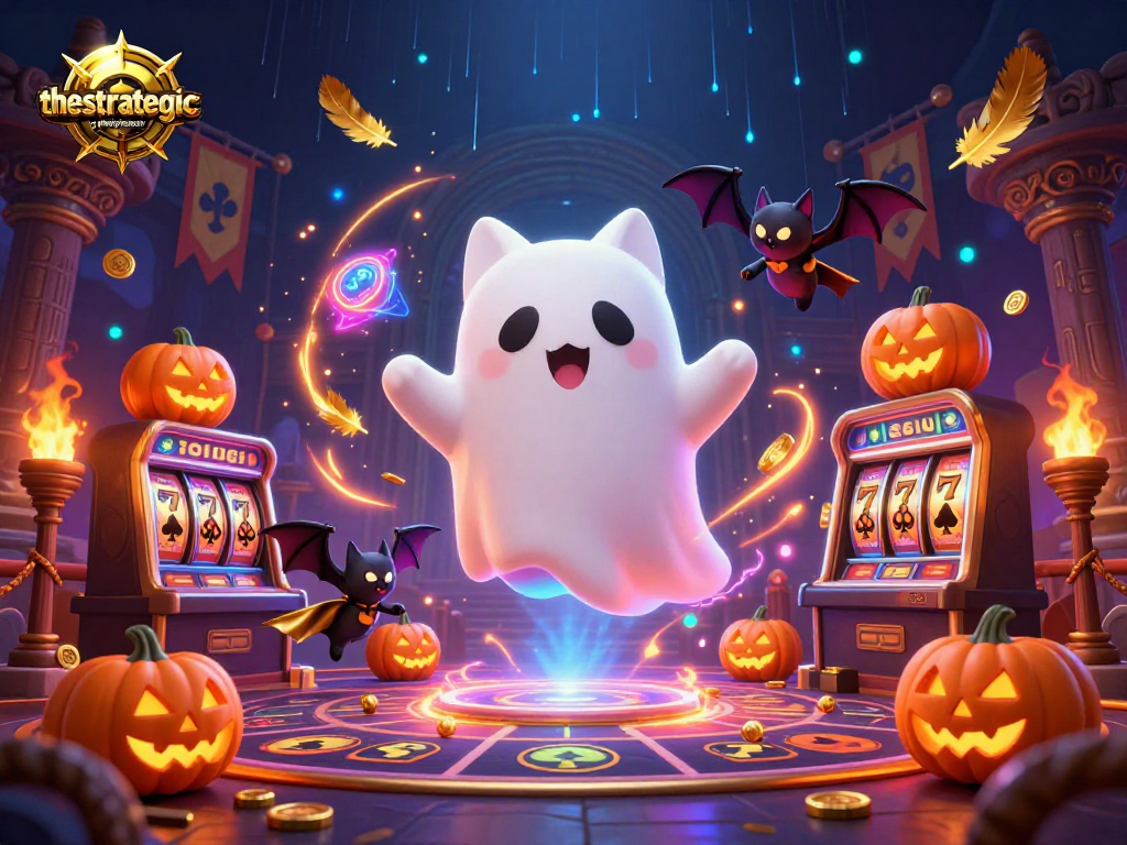 Engage with thestrategicprojectsteam's haunted casino scene filled with slot reels and playful characters.