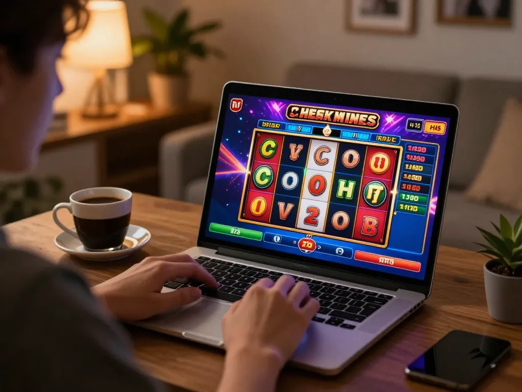 Experience TA88's engaging online casino gaming with vibrant slot visuals in a cozy home setting.