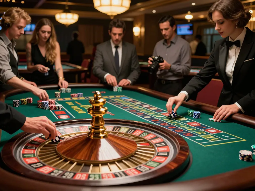 Players engaging with a roulette table at the sky 88 casino, showcasing strategic betting actions.