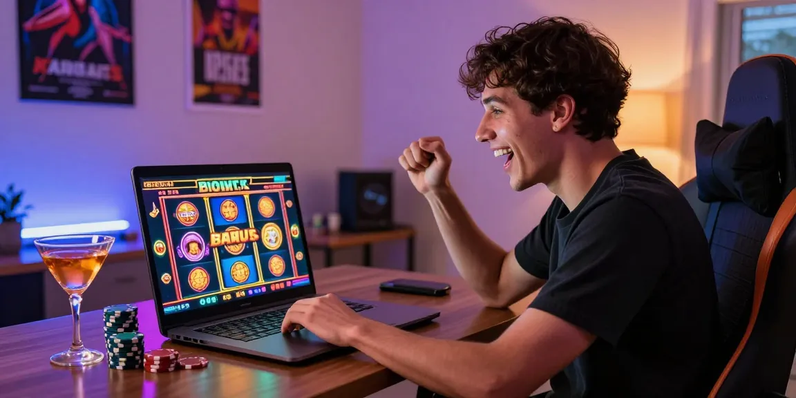 Excited player engaging with bonus buy slots in a vibrant online casino setting.