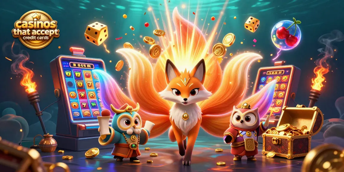 Engage in thrilling gameplay at casinos that accept credit cards with a vibrant illustration featuring colorful characters and casino elements.