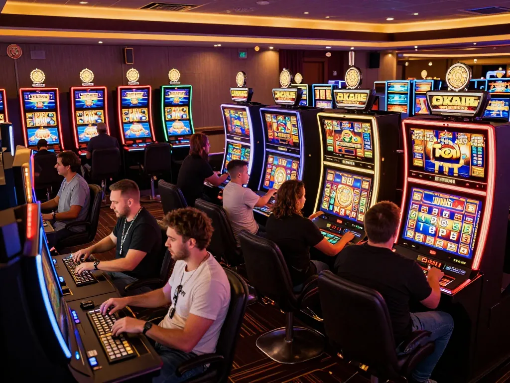 Players enjoying high-stakes gameplay at non Gamstop casinos featuring vibrant slot machines and an exciting atmosphere