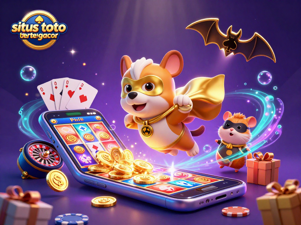 Experience excitement at situs toto slot tergacor with a 3D superhero dog and slot games in action.