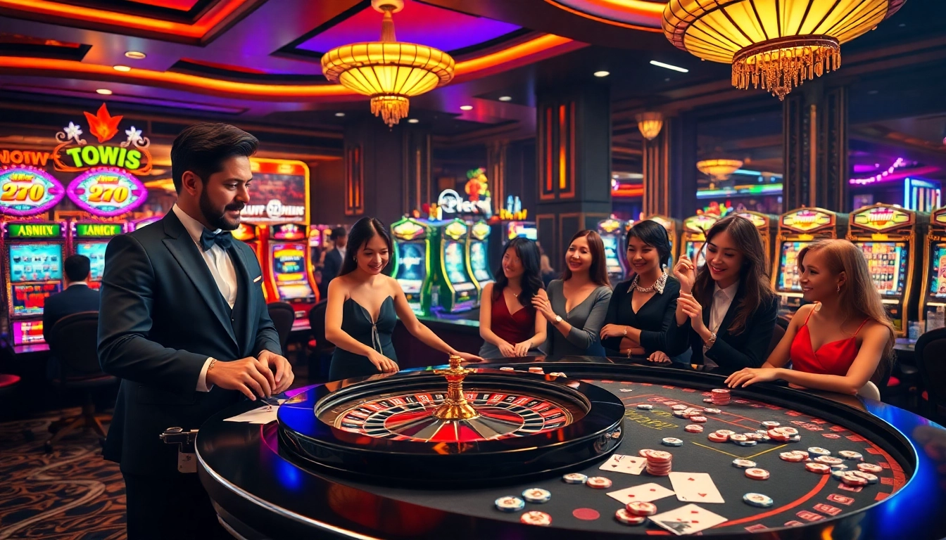 Nohudoithuong casino scene showcasing exciting gameplay with roulette and slot machines.