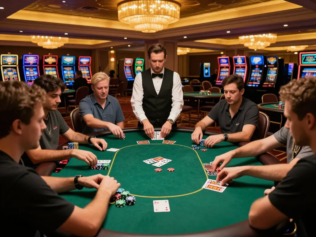 Players are engaged in an exciting poker game at au88 casino, highlighting strategy and camaraderie.
