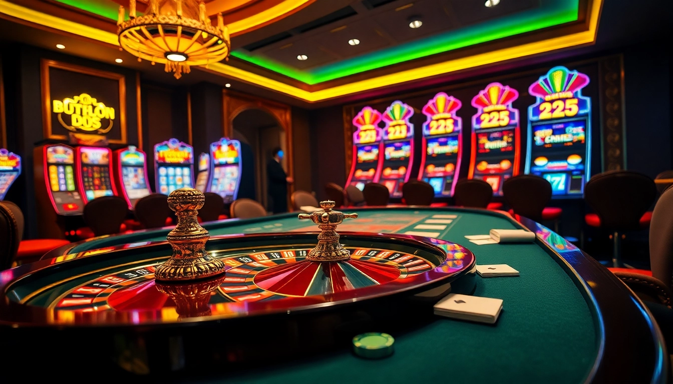KK55 casino table with vibrant chips and engaged players showcasing thrilling gambling action.