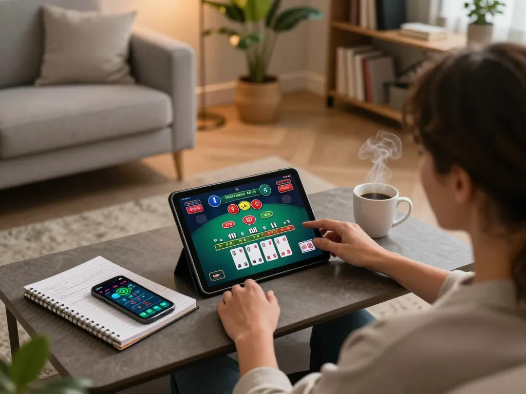 Engage in winning strategies with Tempo123 while enjoying live dealer gameplay on a tablet at home.