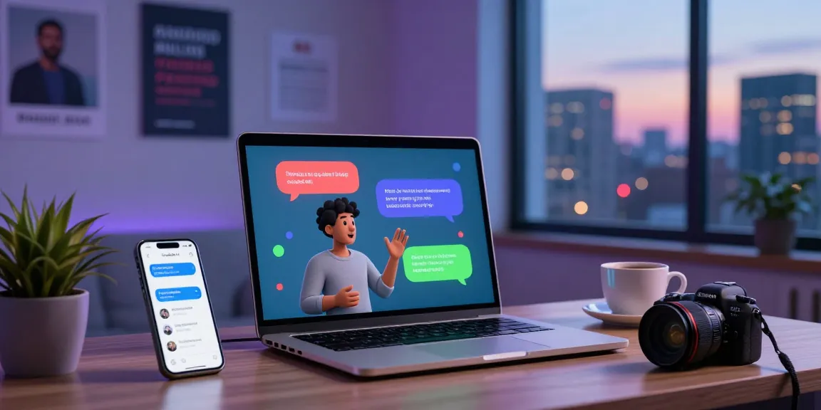 Engaging chat with CrushOnAI in a modern tech workspace with vibrant dialogue.