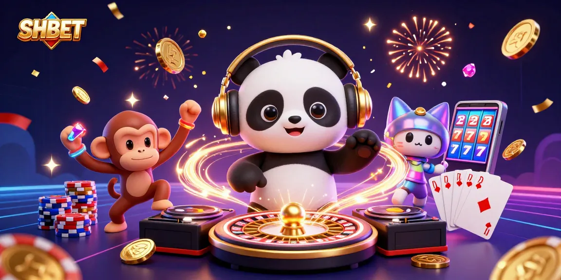Experience thrilling gameplay at SHBET with a lively DJ panda amidst casino elements!