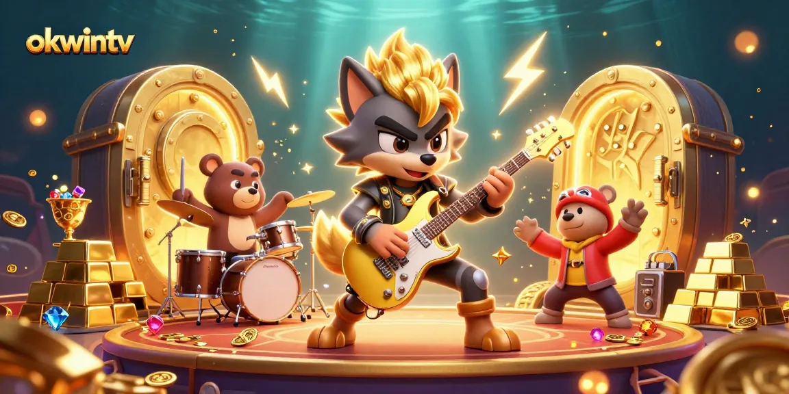 Experience thrilling moments from okwintv as the vibrant cartoon characters celebrate big wins with piles of gold coins and dynamic elements.