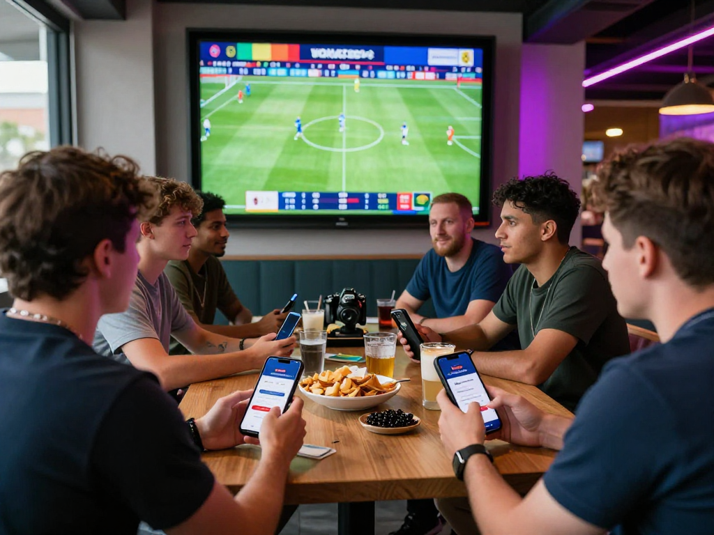 SBOBET login screen visible as avid soccer fans engage in live betting at 2026 World Cup.