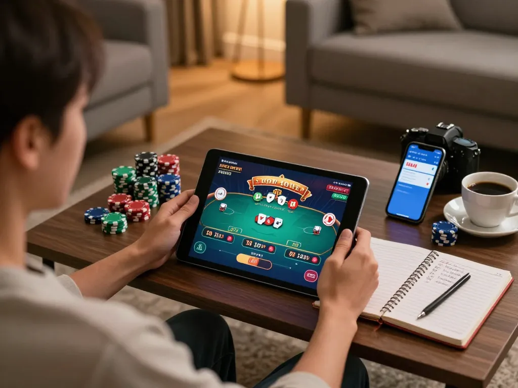 Permainan daring yang menarik dengan aplikasi Deragon88 di tablet, menampilkan strategi perjudian yang bertanggung jawab.