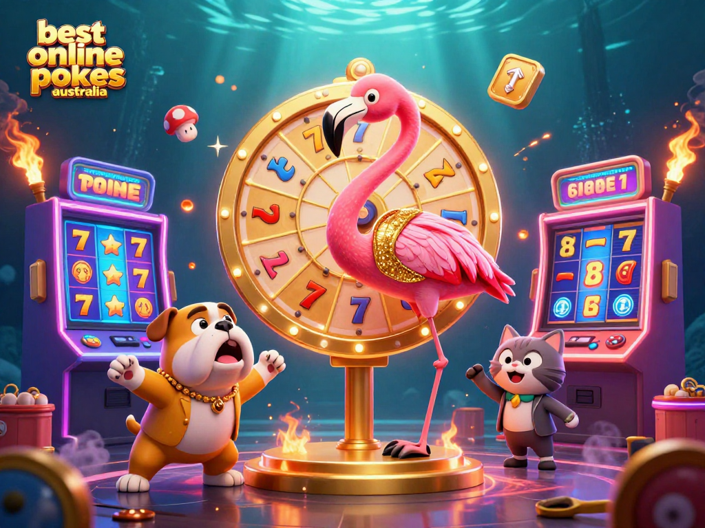 Engage with the best online pokies Australia through a vibrant 3D casino illustration showcasing thrilling slot action.
