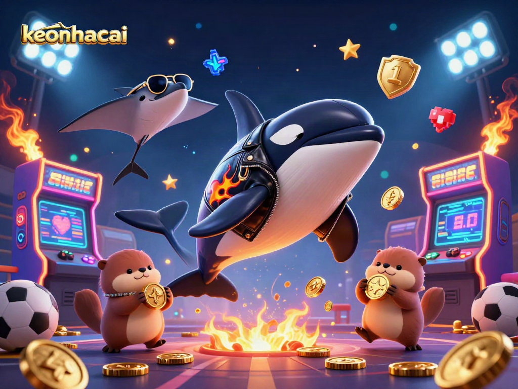 Engage with keonhacai as a vibrant 3D scene showcases exciting sports betting themes and captivating characters.