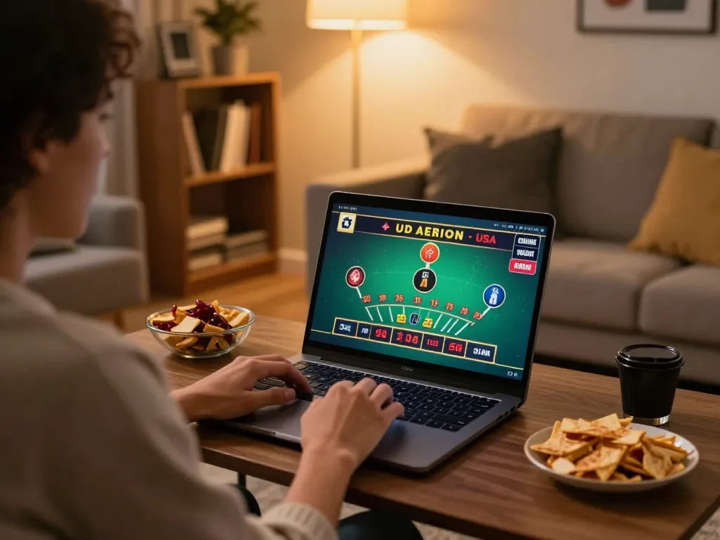 Enjoying online USA casinos, a player focuses on a live blackjack game from their home setup.