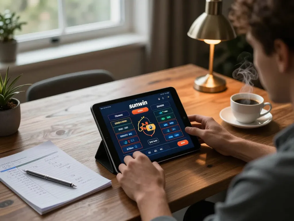 Engaging in strategic gaming on the sunwin app, showcasing a focused online gambling environment with betting notes.