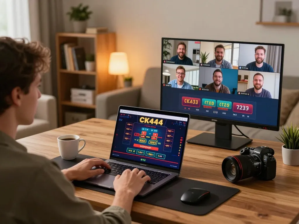Person engaged in gameplay on CK444 online casino platform, enjoying a live dealer experience at home.