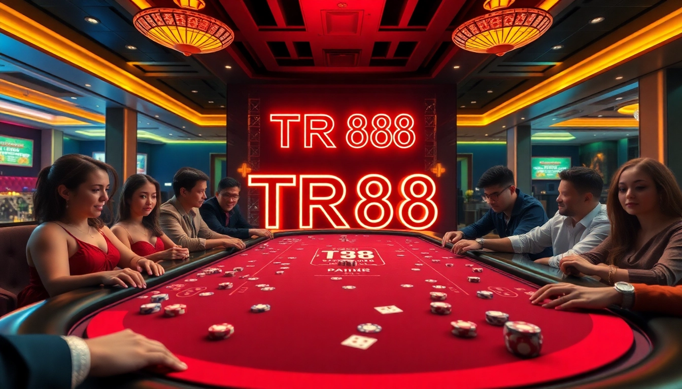 Players enjoying thrilling games at TR88 casino, with vibrant lights and excitement in the air.
