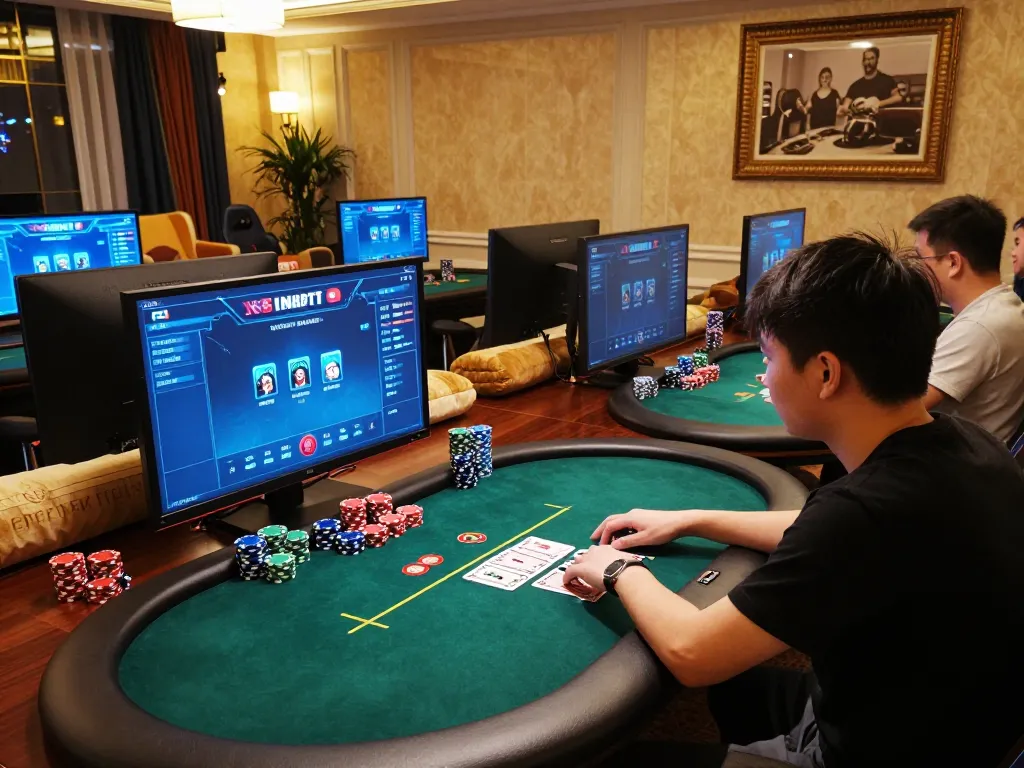 Engaged player in a stylish online gaming space using open888 to master poker strategies