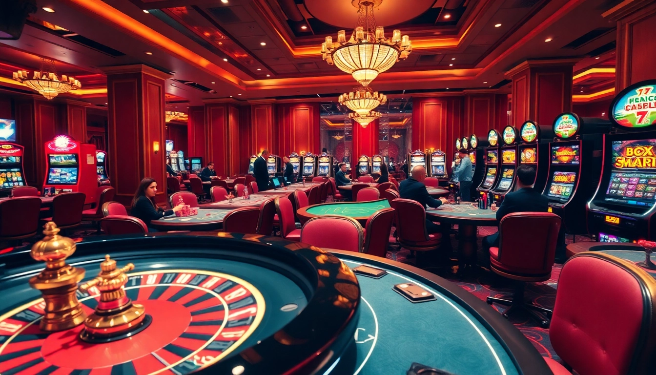 Engaging casino scene showcasing roulette, poker chips, and vibrant slot machines highlighting 88aa.