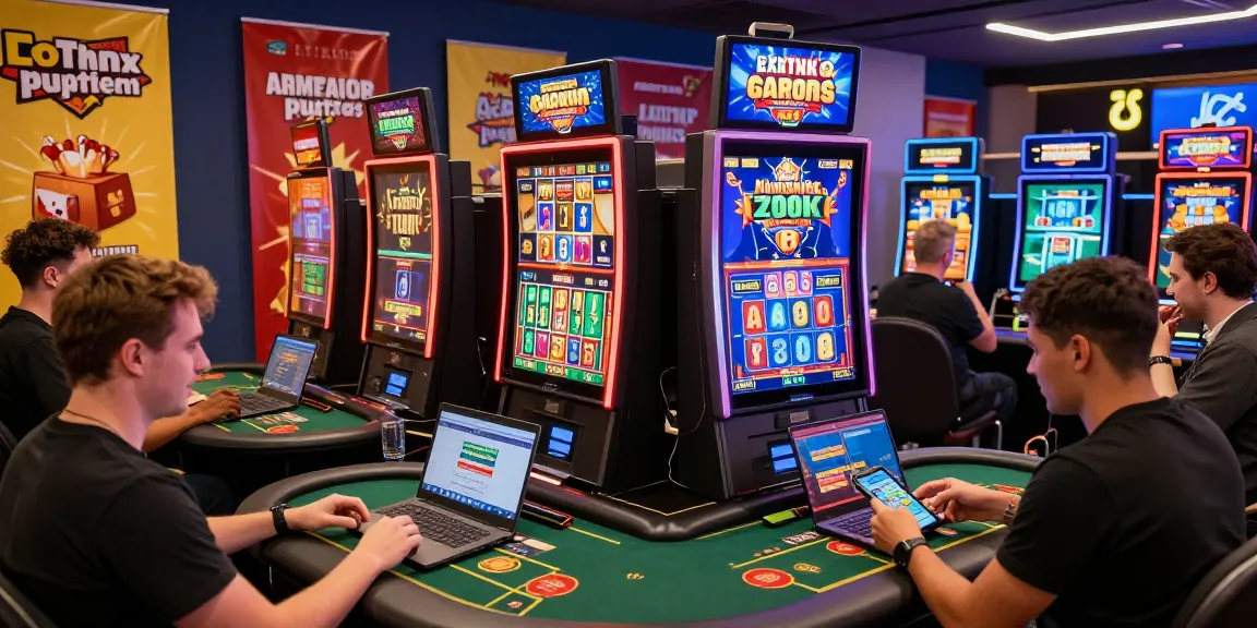 Exciting scene at credit card casinos at https://being-there.org.uk with diverse players enjoying online casino games and promotions.