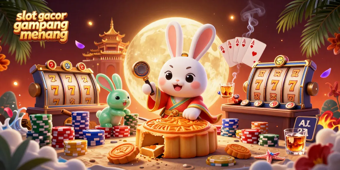 Play captivating slot gacor gampang menang with energetic rabbits and poker chips in a cosmic scene.