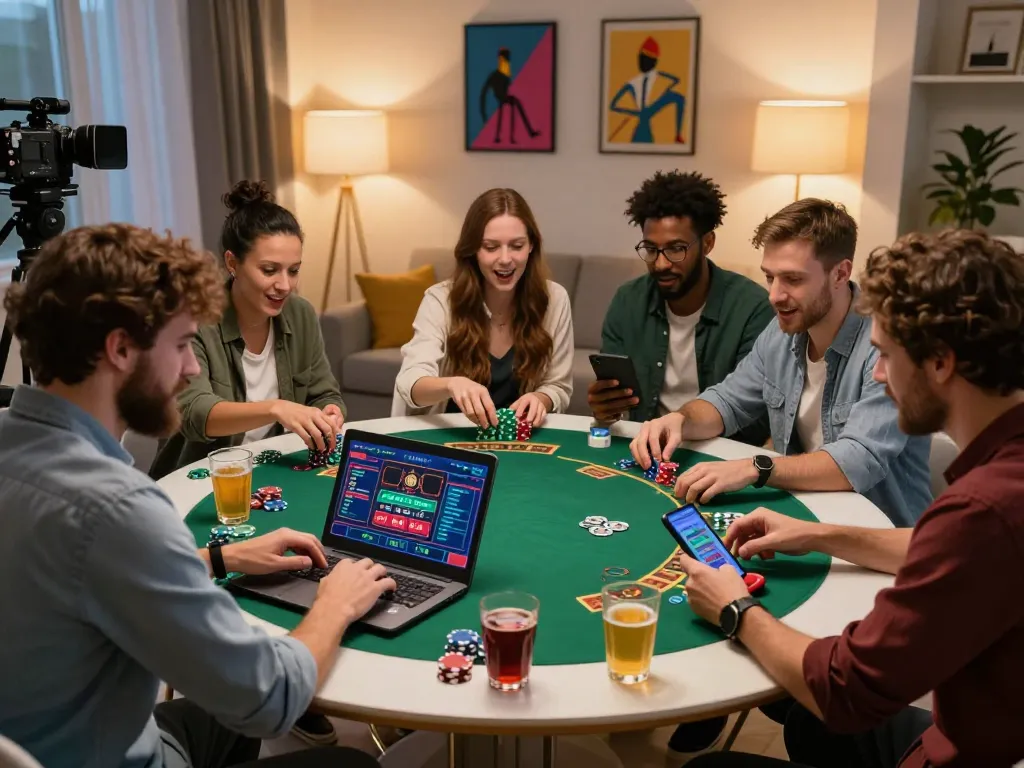 Friends enjoying an F8BET live dealer game, engaging in strategic gameplay at home.