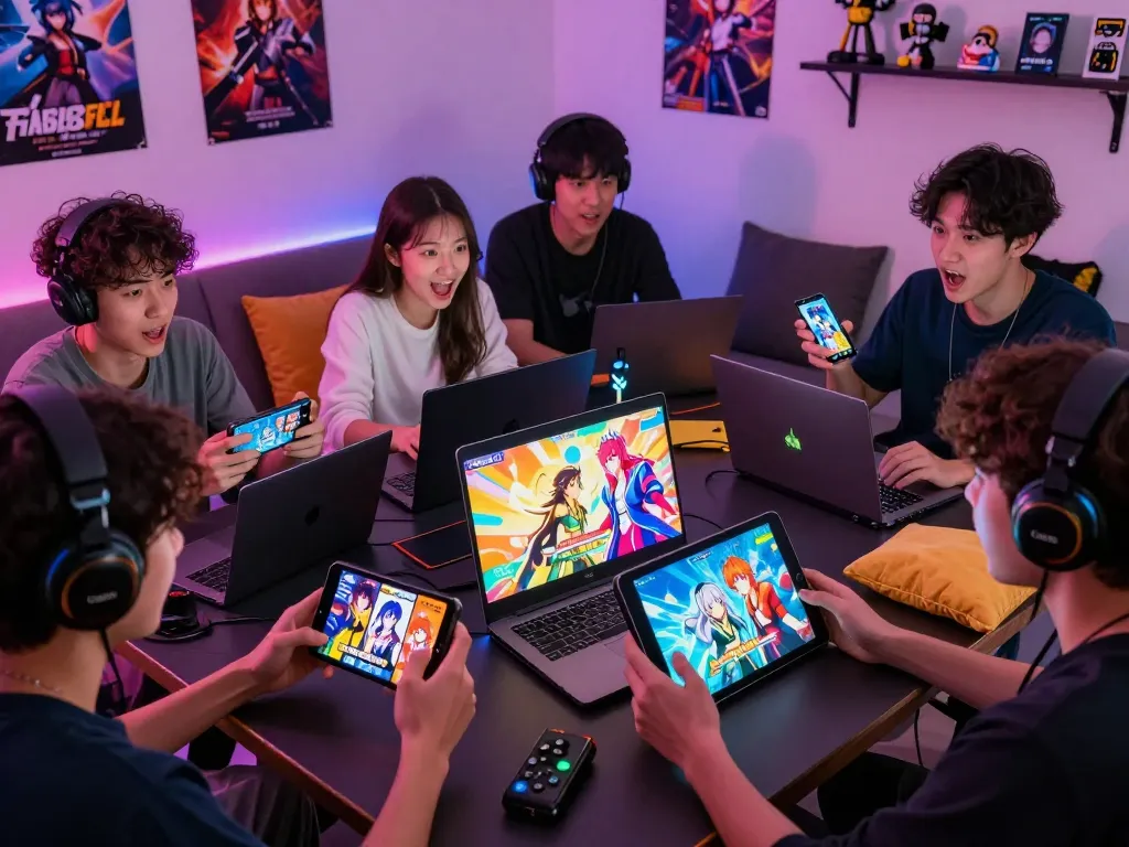 Players engaging with diverse porngames in a vibrant digital gaming setup.