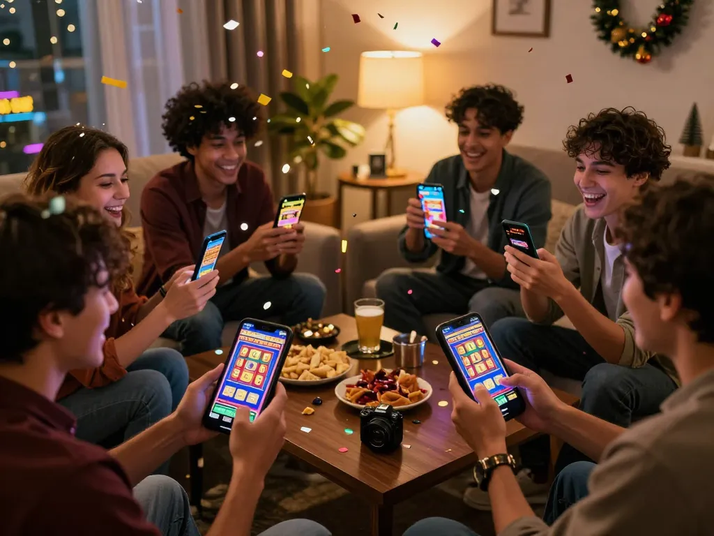 Sahabat merayakan kemenangan jackpot danamax782 di perangkat mobile di ruangan yang nyaman.