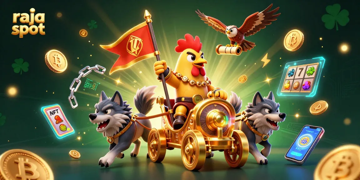Engage with the thrilling raja slot experience featuring vibrant casino elements and a dynamic rooster warlord.