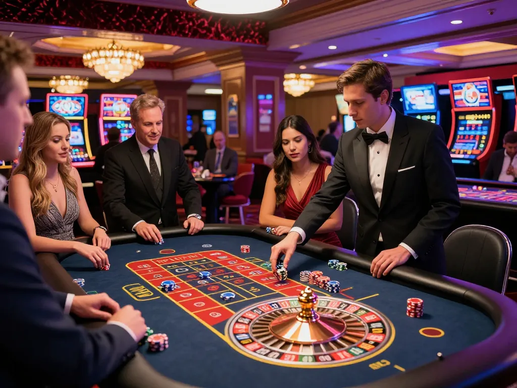 Players engaged in intense gameplay at a GO8 roulette table, highlighting the excitement of strategic betting.
