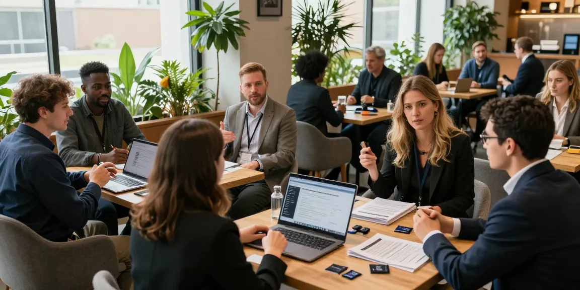 Networking professionals engaging at a conference, showcasing https://aisa.org.uk.