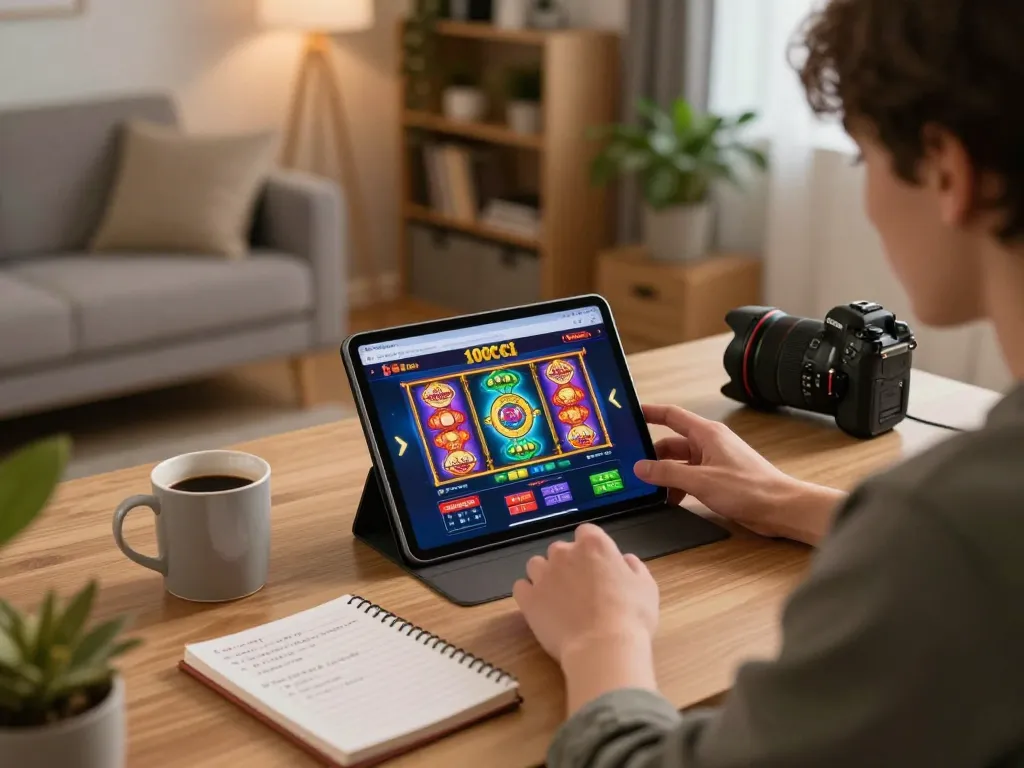 Pemain yang terlibat menuntut kredit percuma rm50 sambil menikmati permainan slot dalam talian yang meriah di tablet.