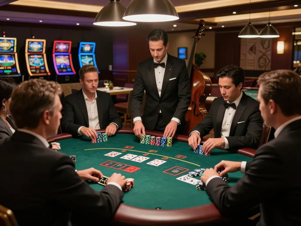 Pemain Kikitoto menyusun strategi selama permainan blackjack yang mendebarkan dengan suasana elegan dan kebersamaan