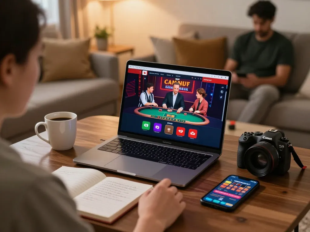 Engaged player betting at Canada online casinos from a cozy home environment showing responsible gaming.