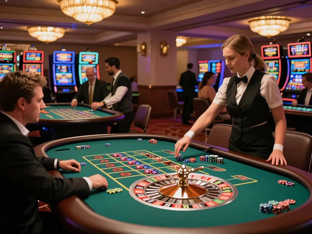 Players placing strategic bets at B52 roulette tables, vibrant casino atmosphere filled with excitement.