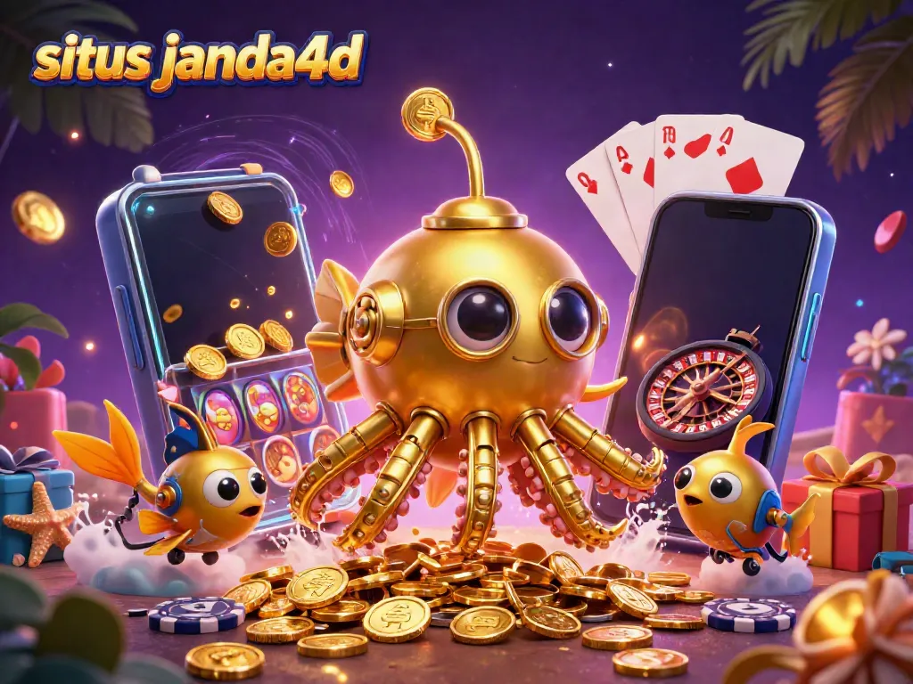 Menangkan slot di situs janda4d dengan ilustrasi angkatan laut kraken menghadapi lautan koin emas.